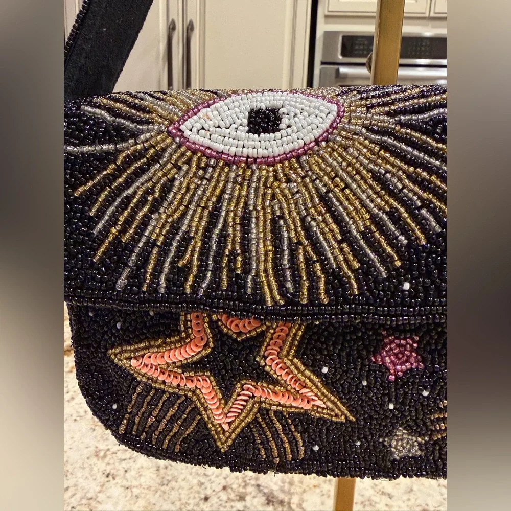 America & Beyond Cosmic Black Beaded shoulder Bag - Picture 8 of 9